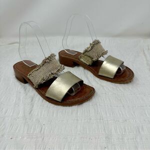Sam Edelman Jeni Metallic Leather & Fringe Slide Sandals- Size 7
